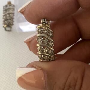 Vintage Gold Plated 925 CZ Huggie Hoop Earrings Crossover Pave Y2K/90s